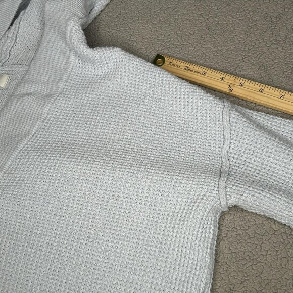 Aerie Sweater Womens XS Light Blue Hoodie Oversized V Neck Waffle Knit Soft Boxy - Picture 7 of 14